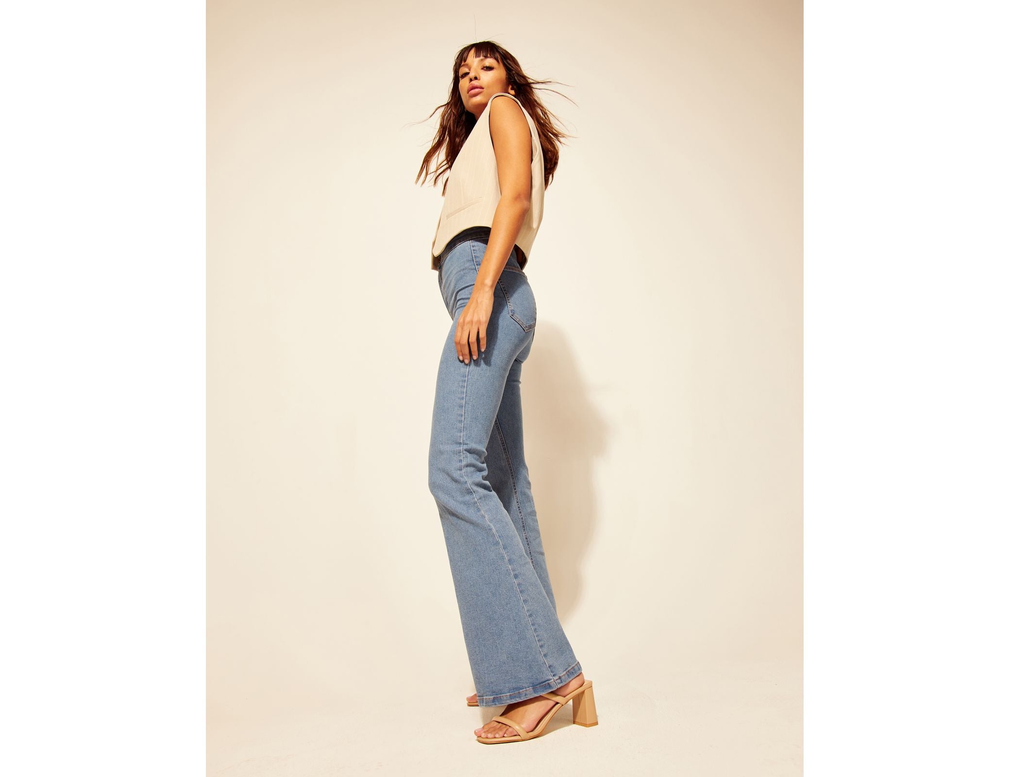 Jean flare taille haute bleu