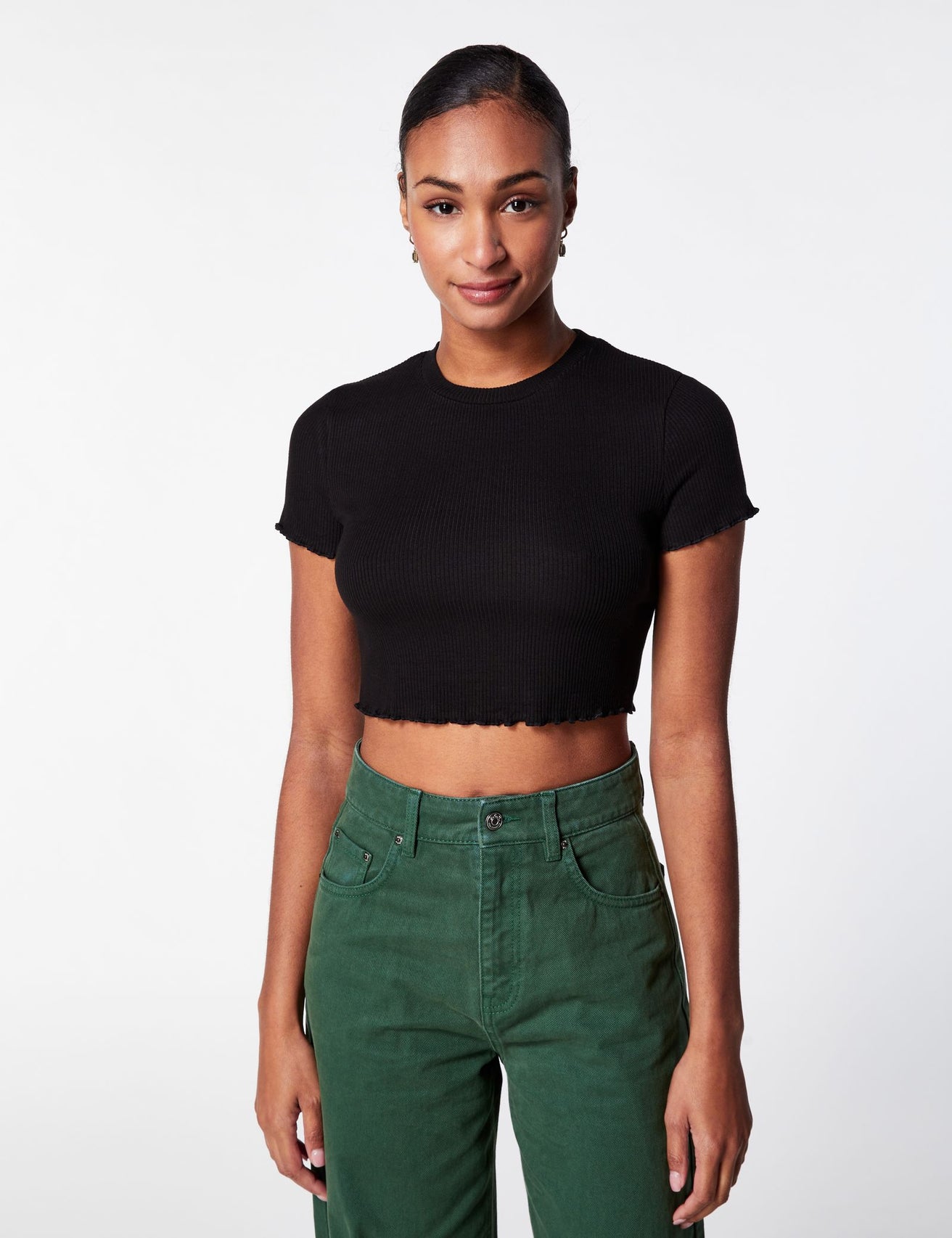 Crop top côtelé noir - Image 1