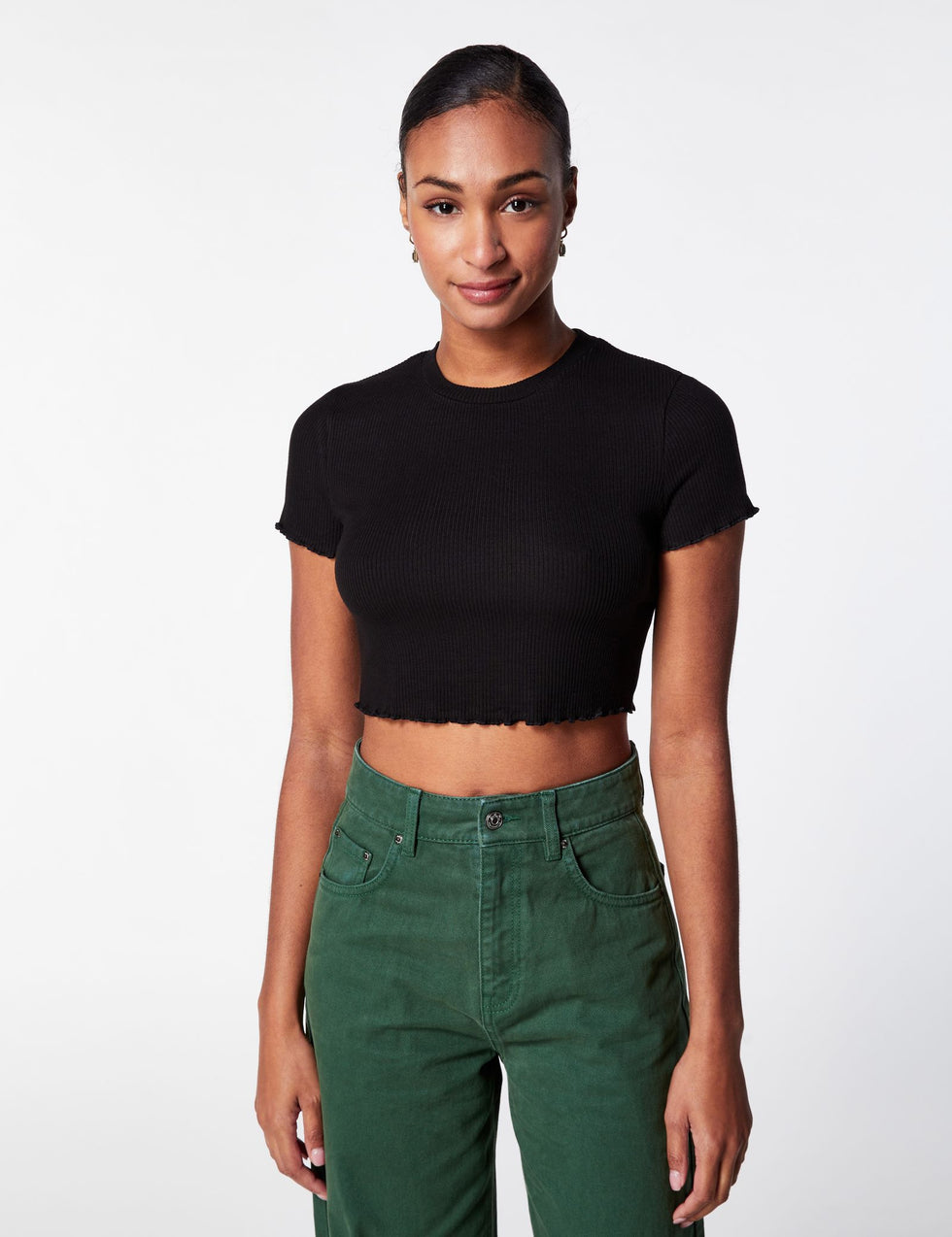 Crop top côtelé noir