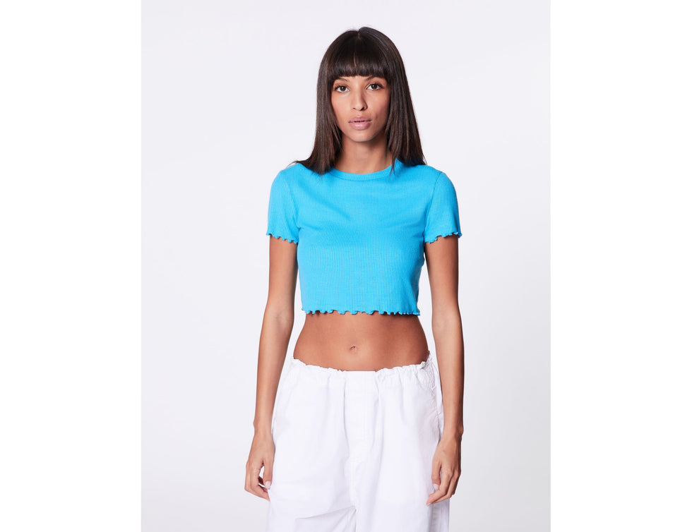 Crop top côtelé bleu