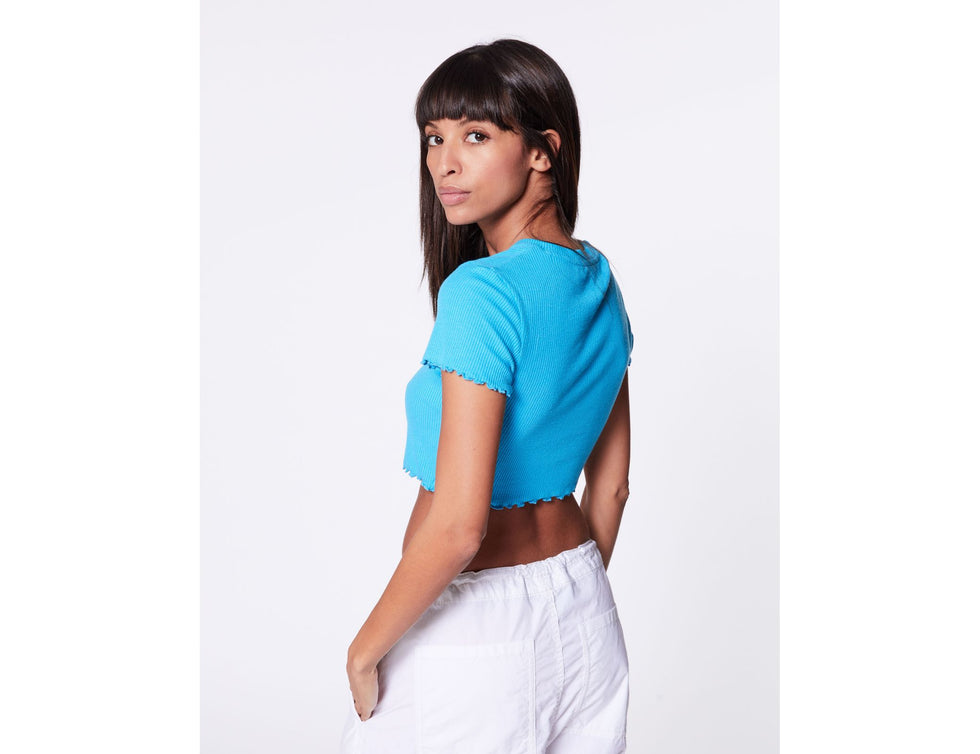 Crop top côtelé bleu