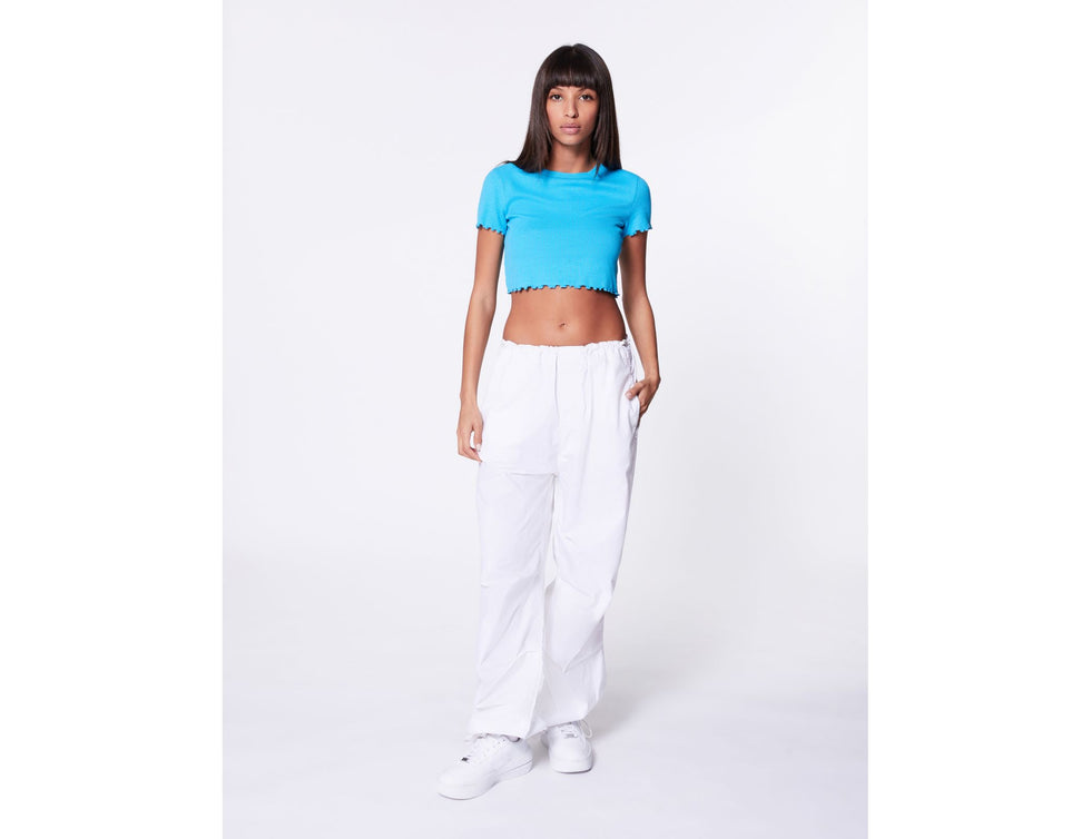 Crop top côtelé bleu