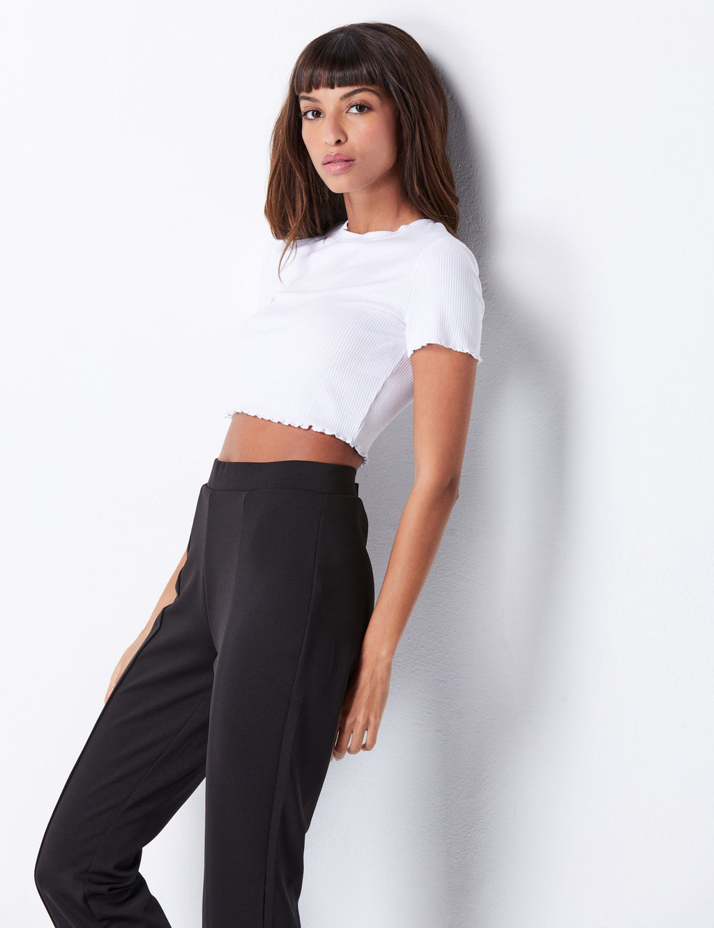 Crop top côtelé blanc