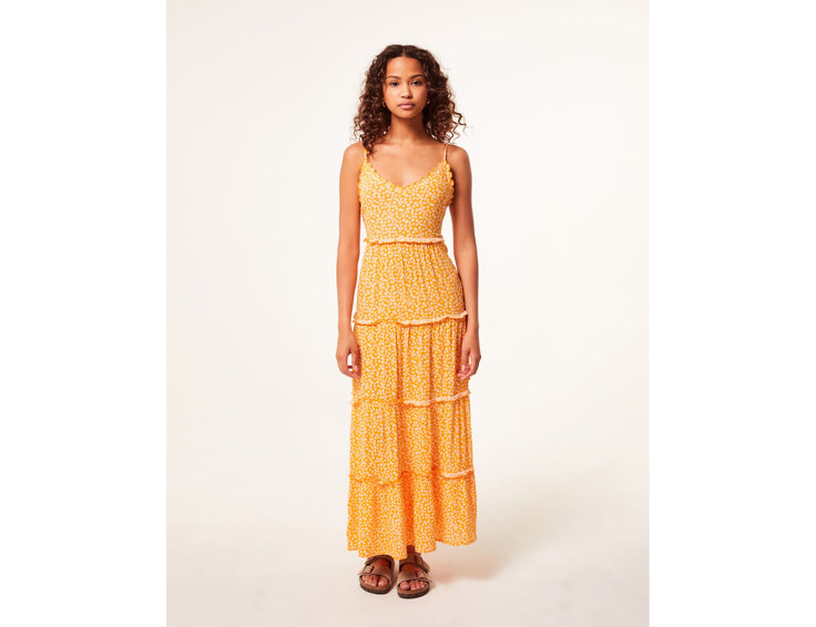 Robe fleurie orange à volants