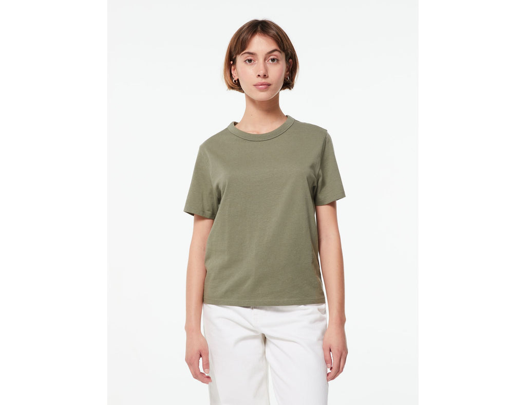 T-shirt basic col rond kaki