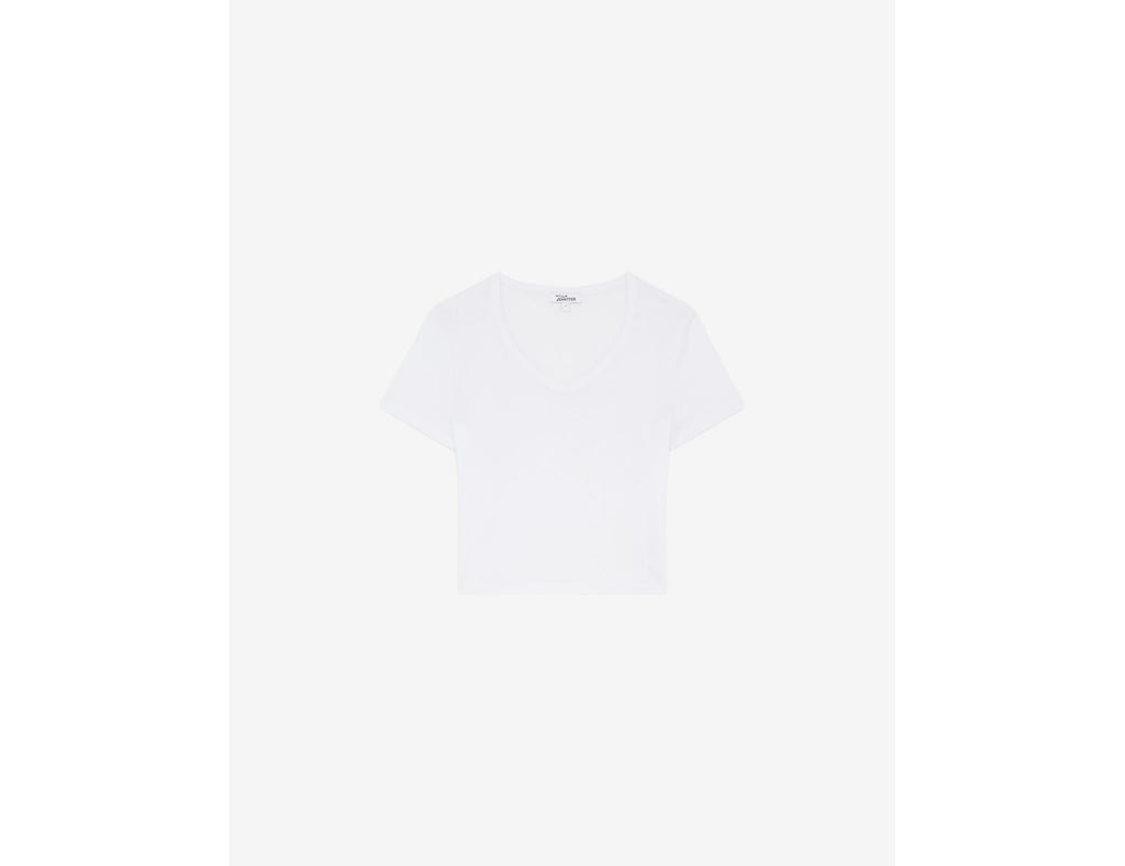 T-shirt court col V blanc