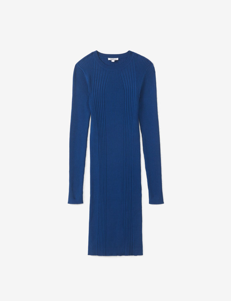 Robe longue col en V bleu éléctrique