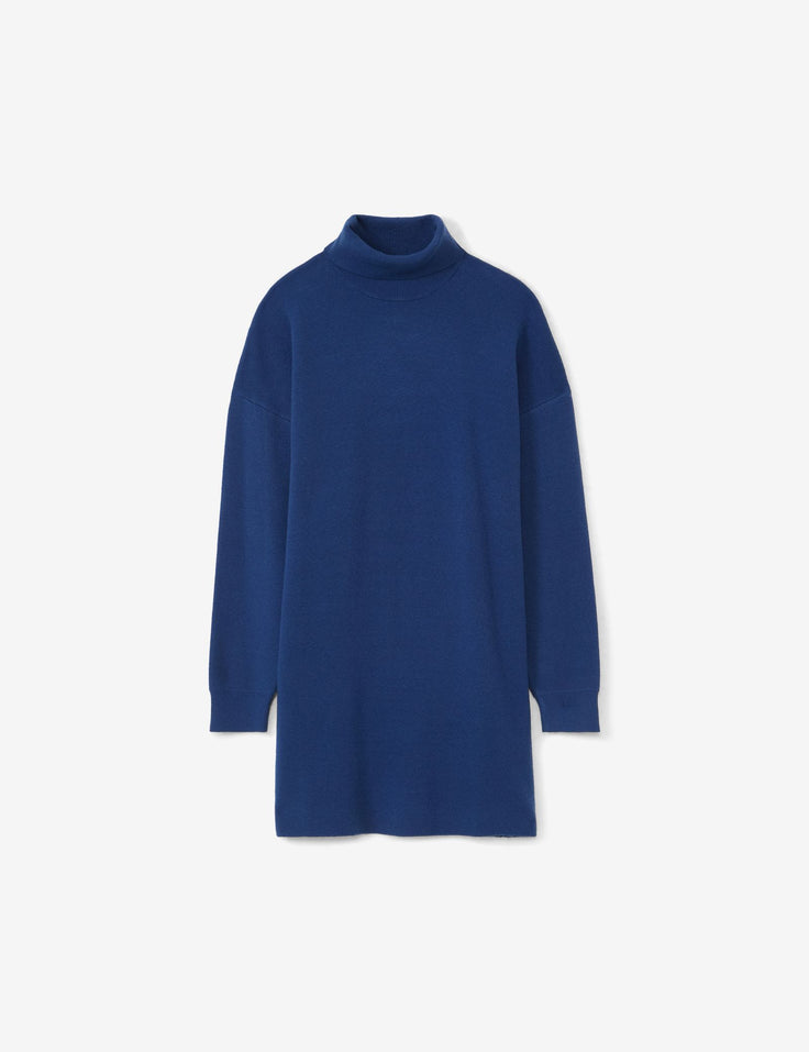 Robe-pull courte col roulé bleu électrique