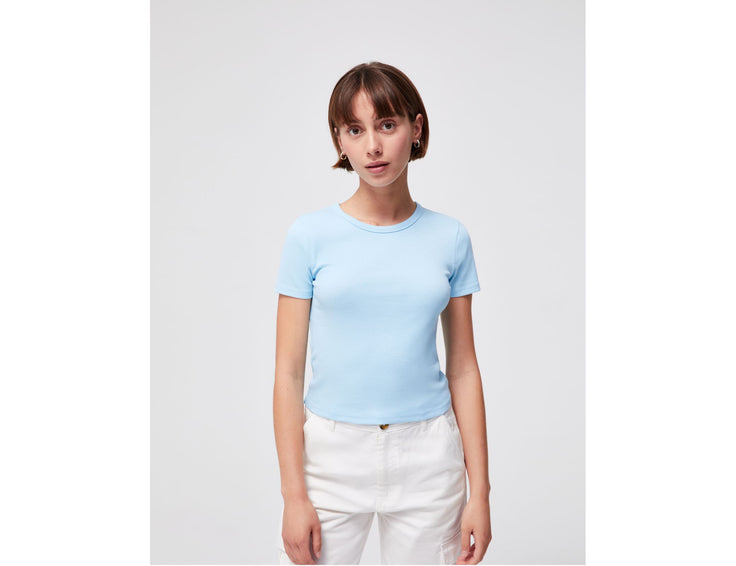 Tee-shirt côtelé basic bleu clair