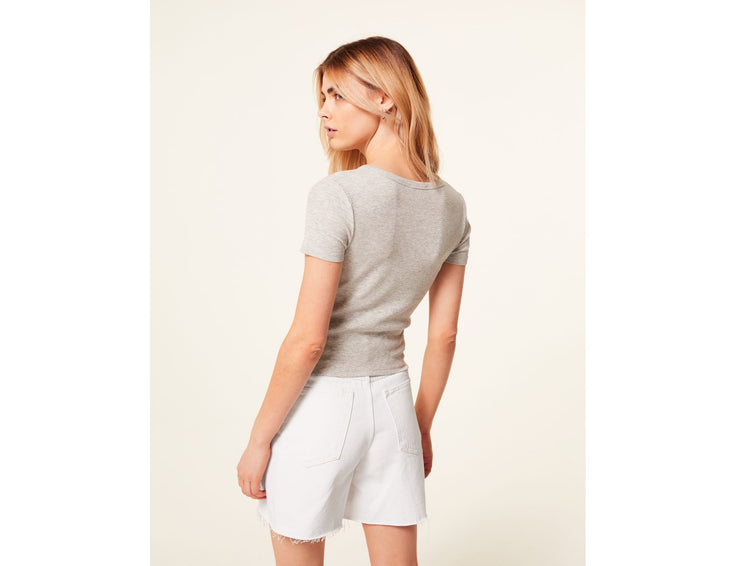 T-shirt côtelé basic gris chiné