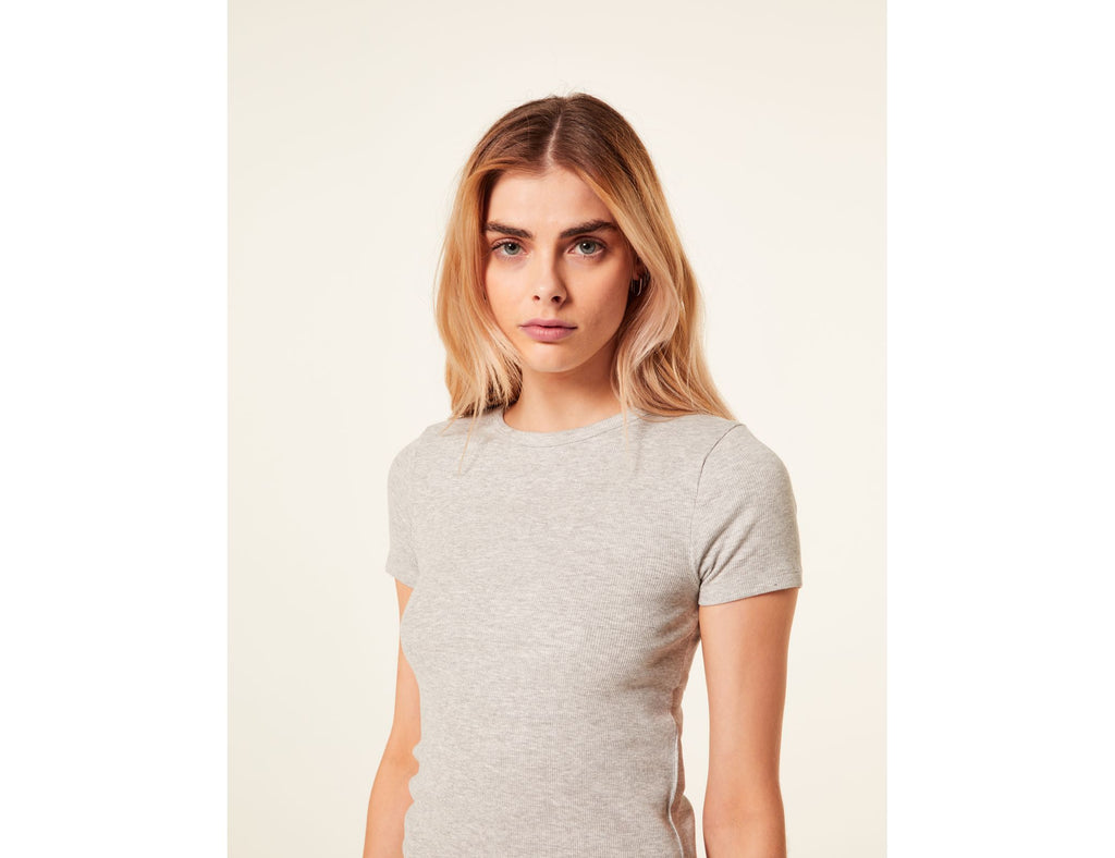 T-shirt côtelé basic gris chiné