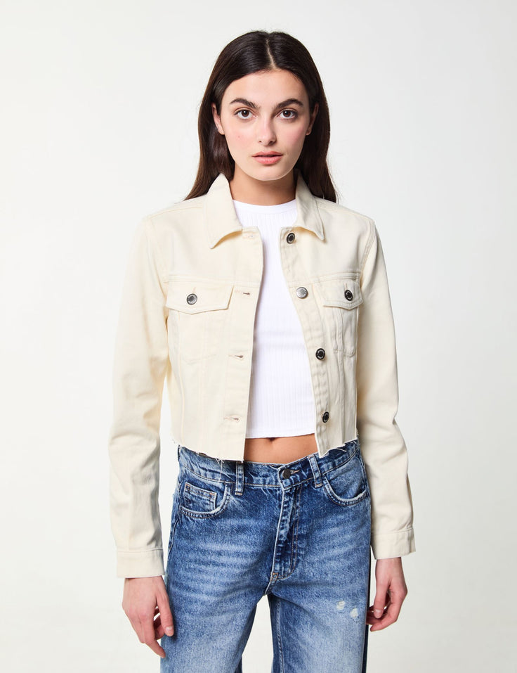 Veste courte en jean blanc cassé