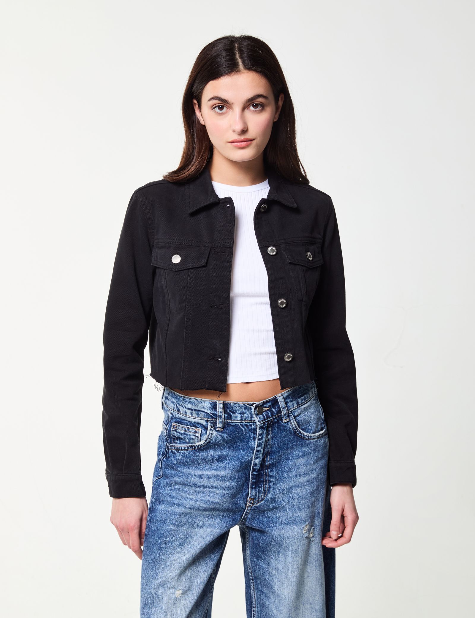 Veste courte en jean noir