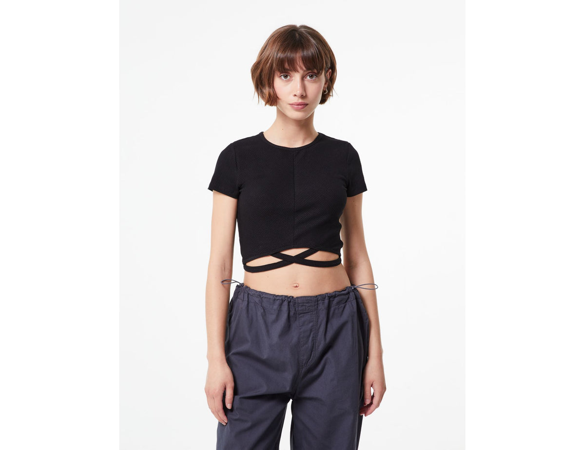 T-shirt crop top avec liens noir