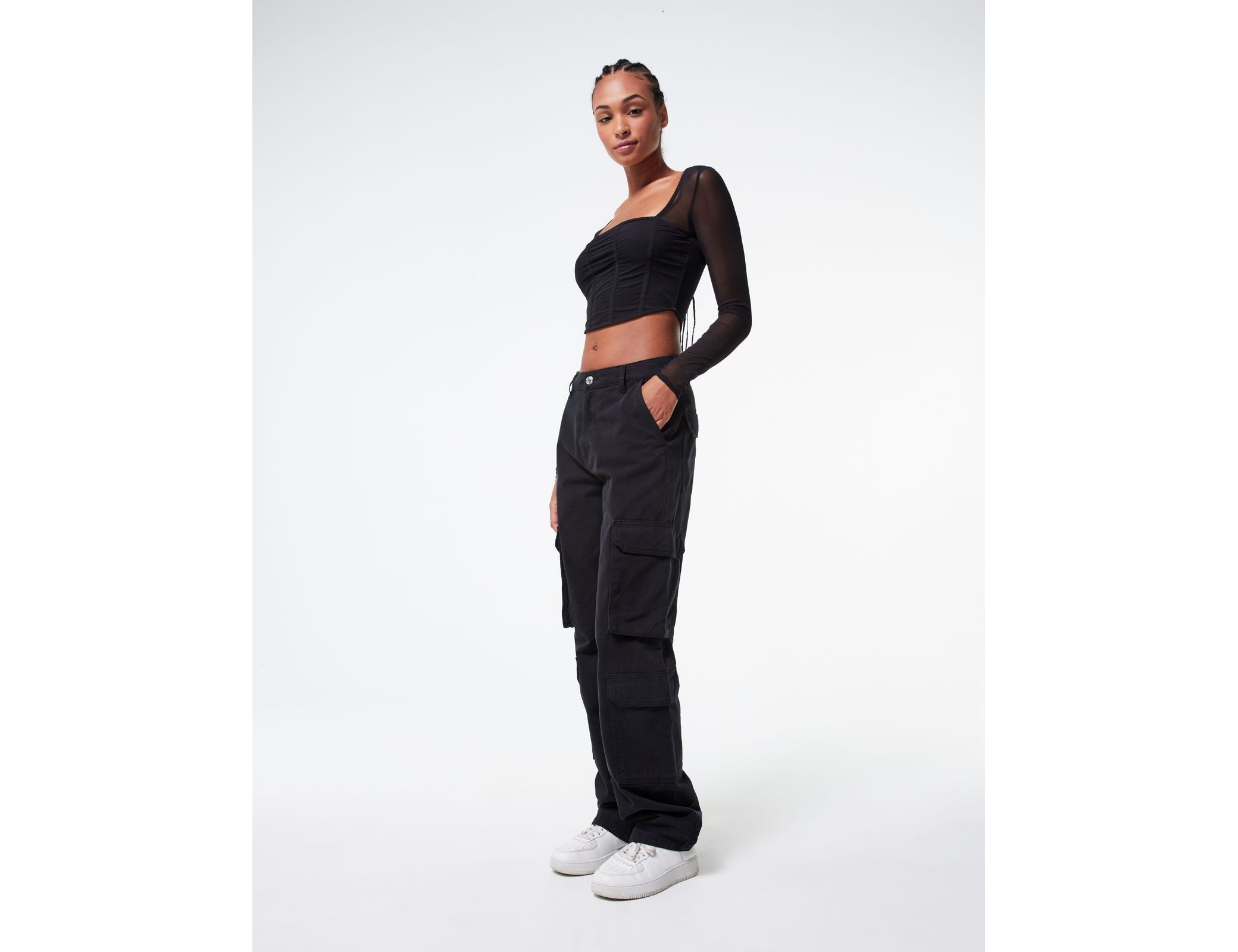 Pantalon straight cargo noir