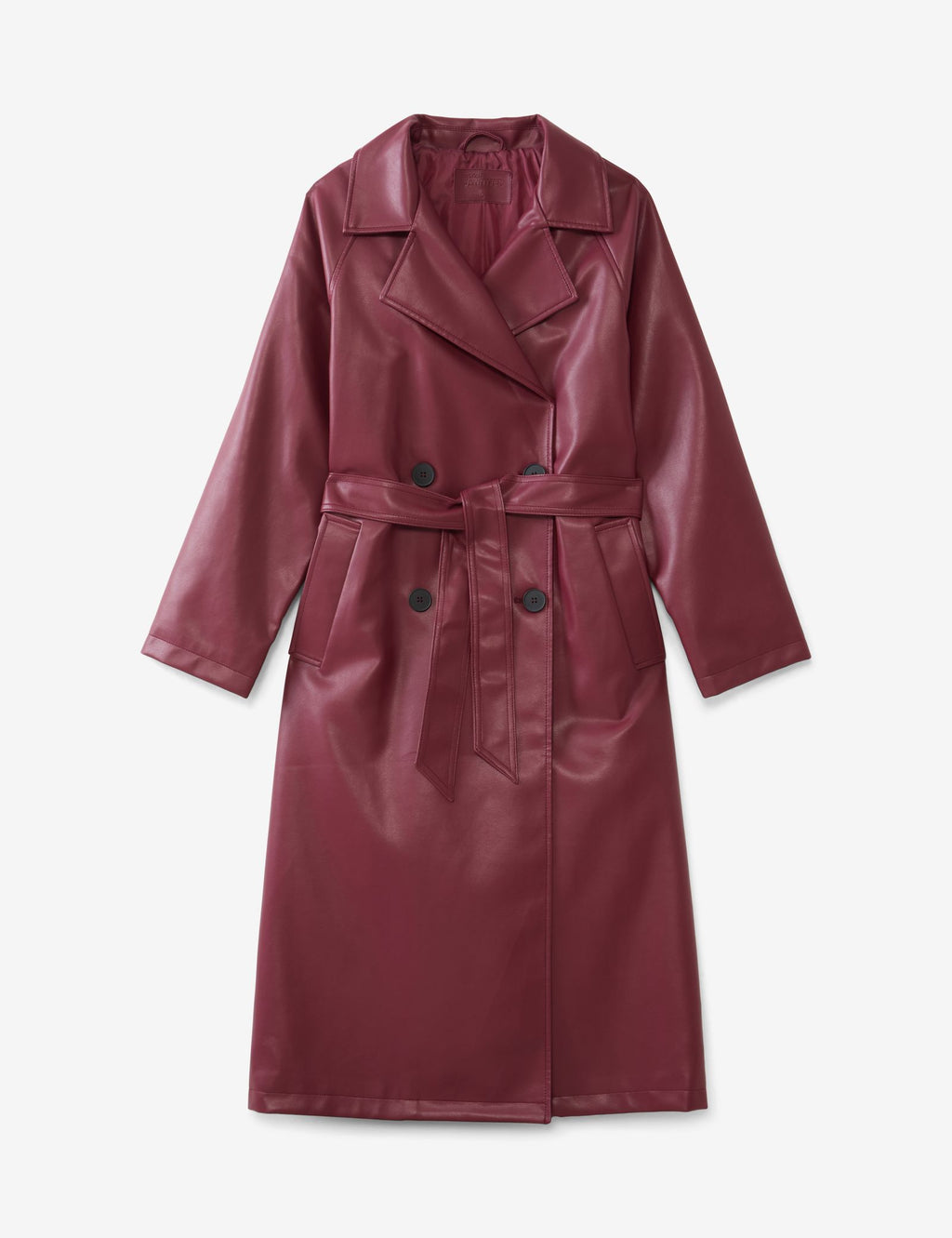 Trench long matière enduite bordeaux