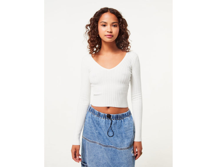 Pull en maille décolleté en V blanc