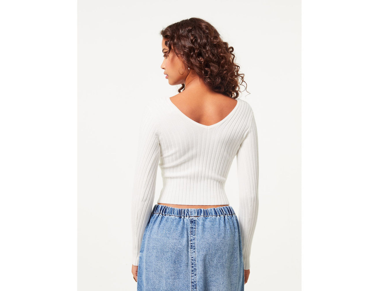 Pull en maille décolleté en V blanc - Image 2