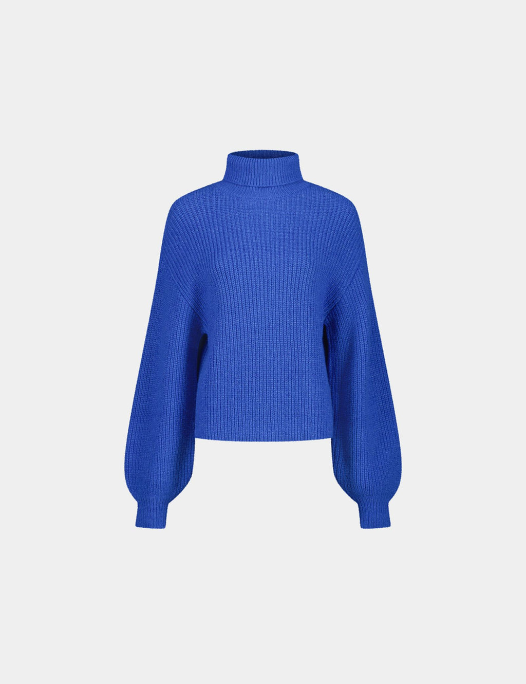 Pull col roulé en maille côtelée bleu ocean