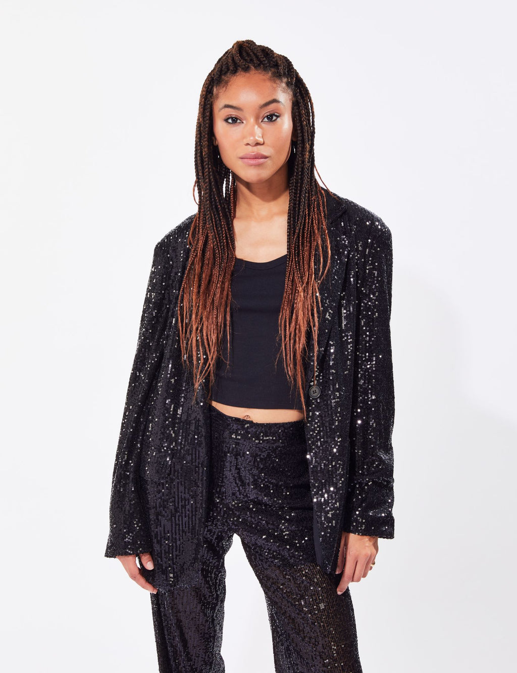 Veste blazer à sequins noire