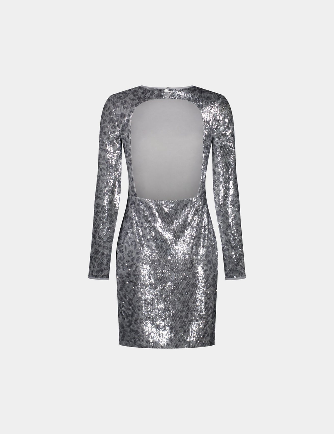 Robe courte à sequins dos nu gris et argenté - Image 1