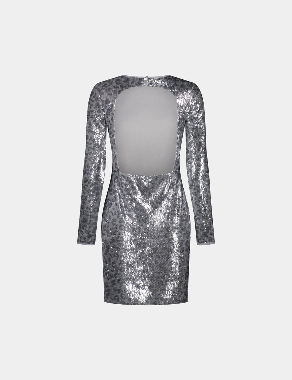 Robe courte à sequins dos nu gris et argenté