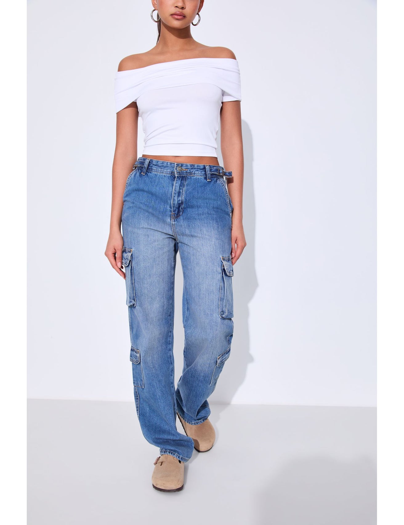 Jean cargo taille haute bleu - Image 5