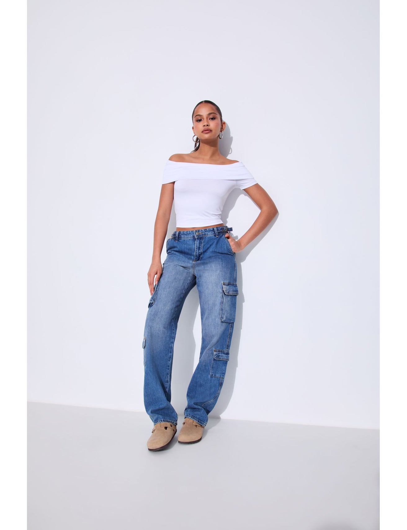 Jean cargo taille haute bleu - Image 6