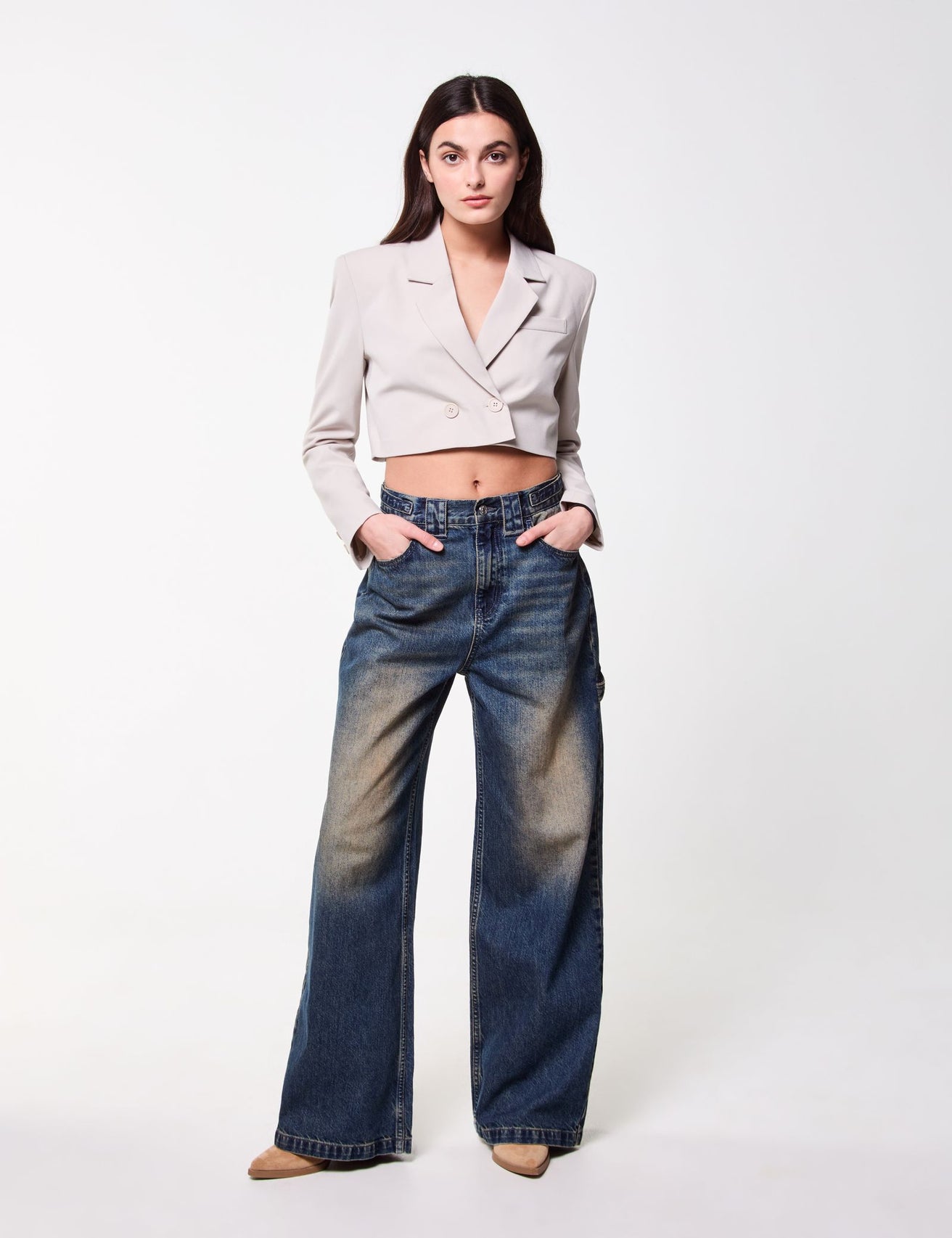 Jean coupe wide leg bleu usé - Image 1