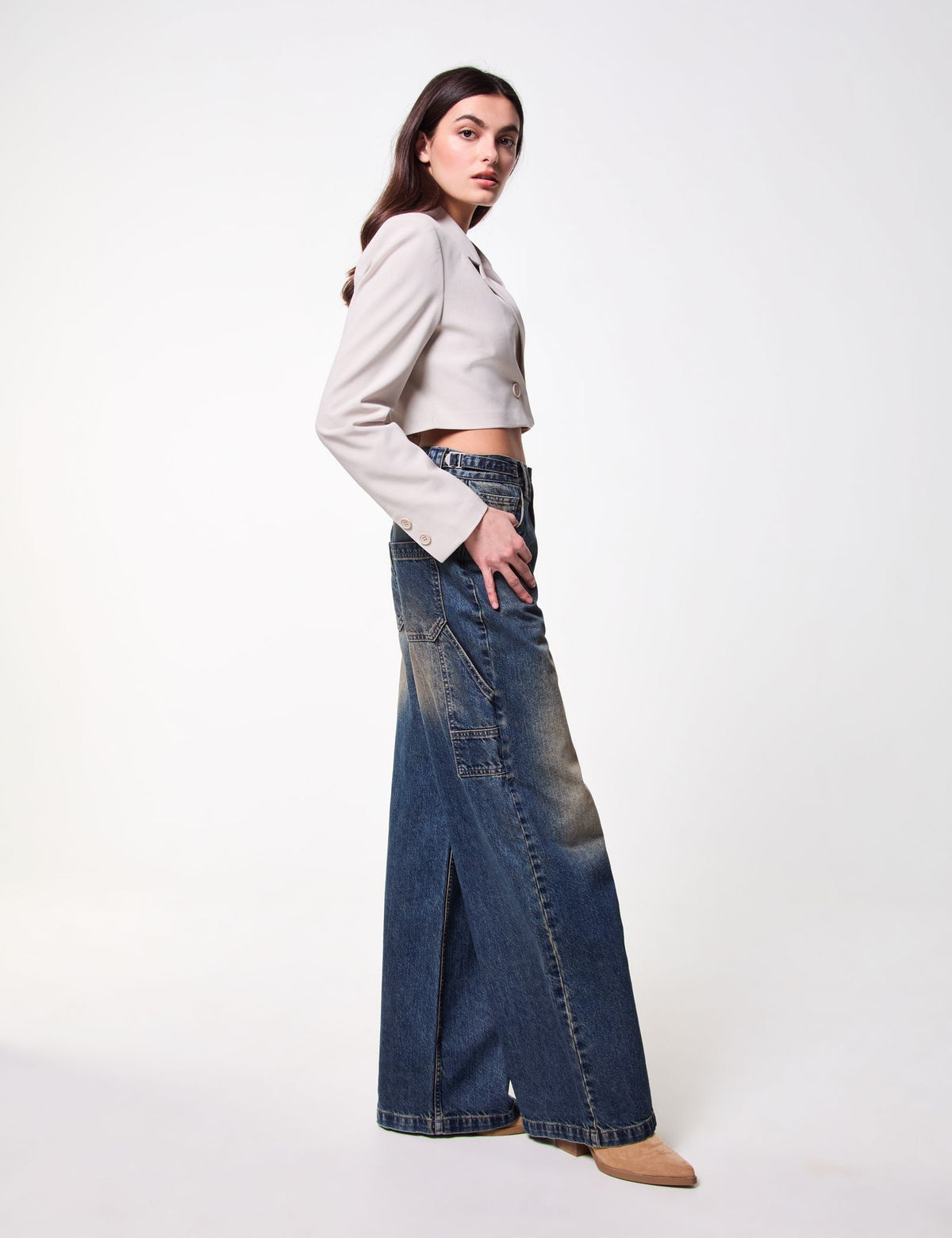 Jean coupe wide leg bleu usé