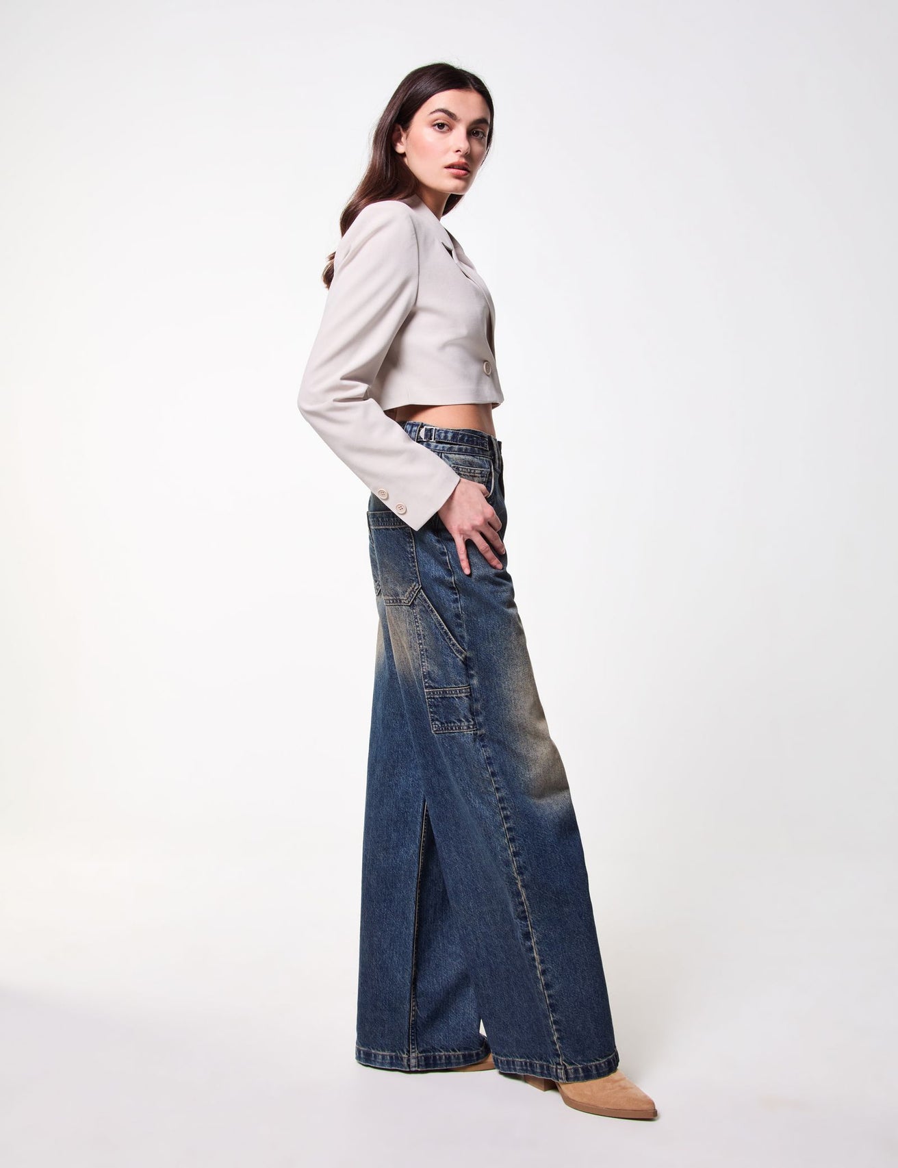 Jean coupe wide leg bleu usé - Image 2