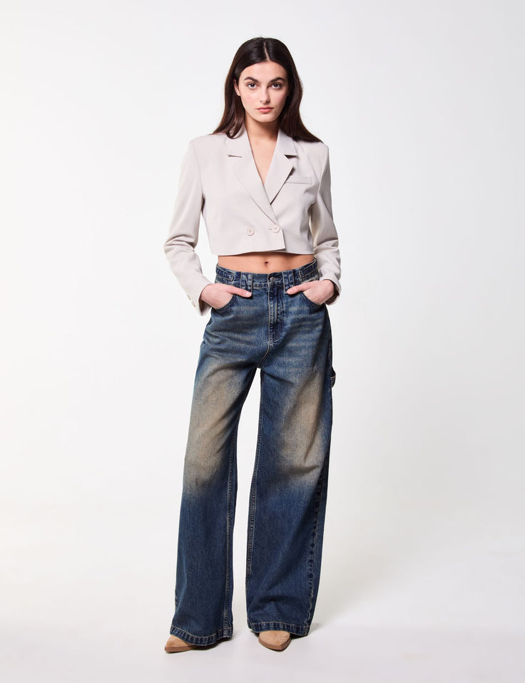 Jean coupe wide leg bleu usé