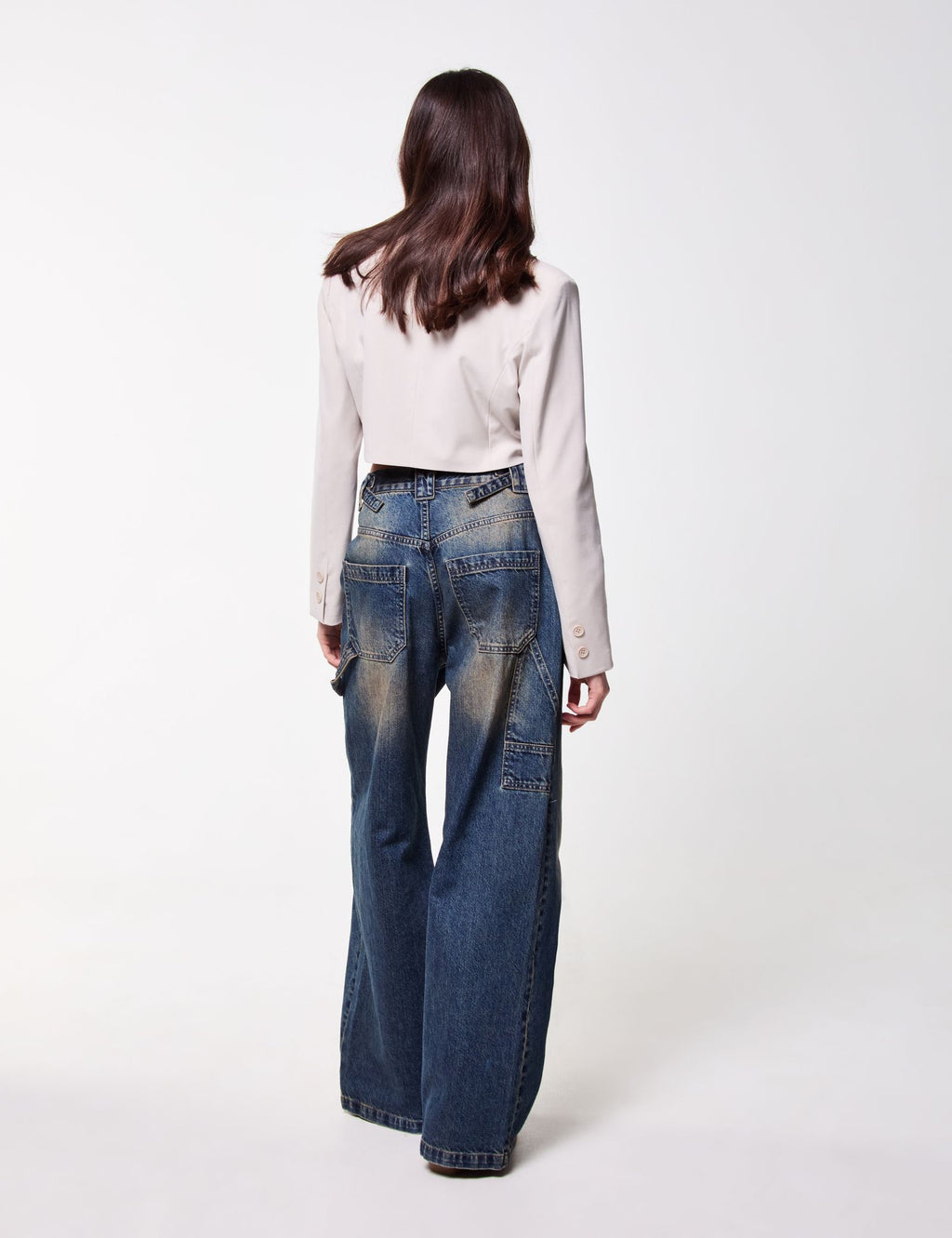 Jean coupe wide leg bleu usé