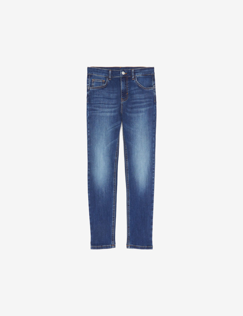 Jean slim taille haute bleu délavé