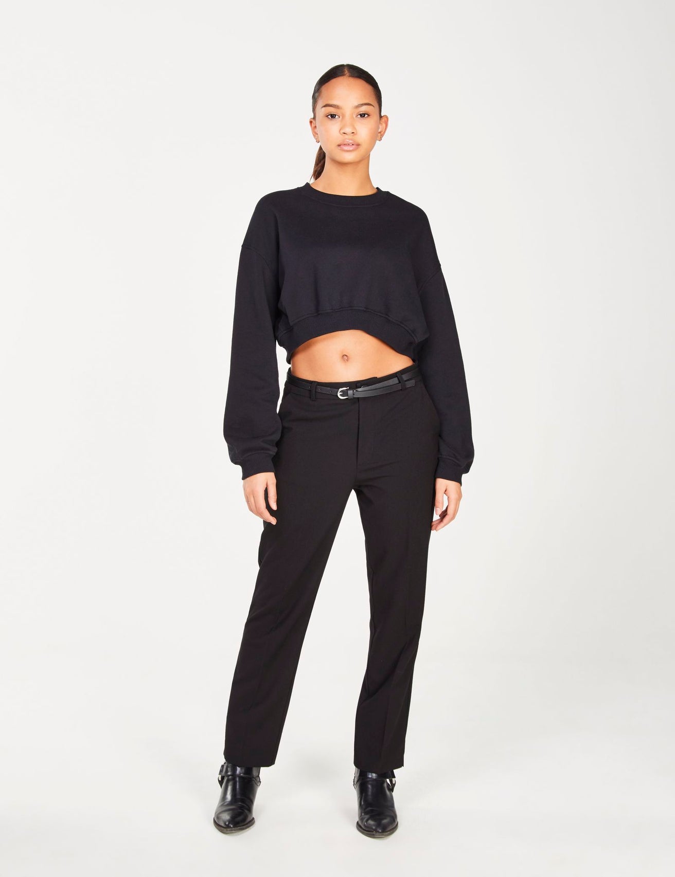 Pantalon droit avec ceinture à la taille noir - Image 1