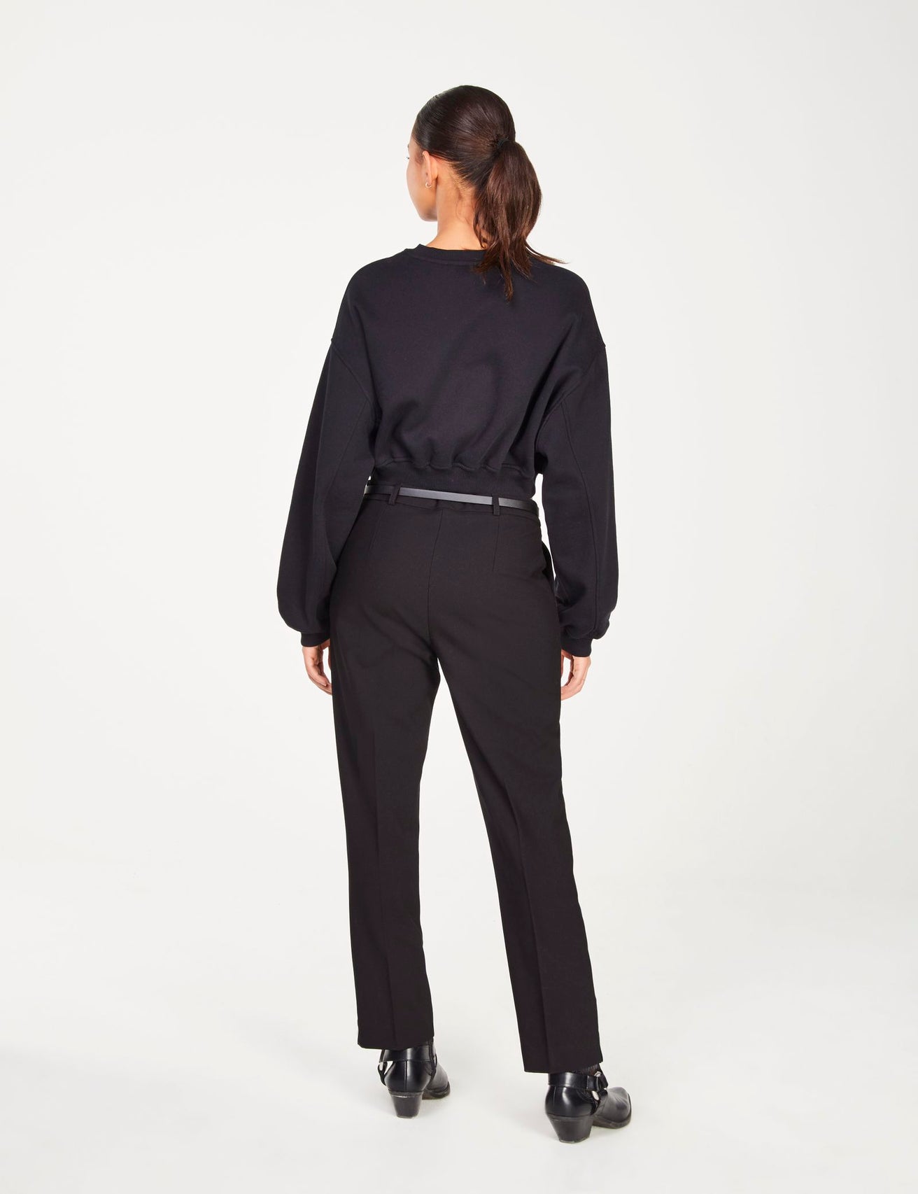 Pantalon droit avec ceinture à la taille noir - Image 2