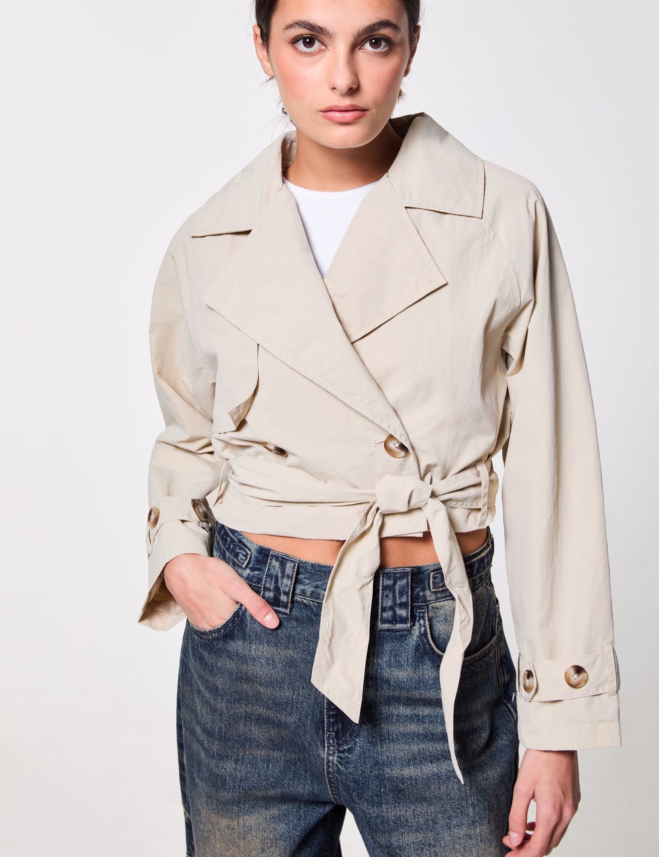 Veste trench courte beige - Image 1