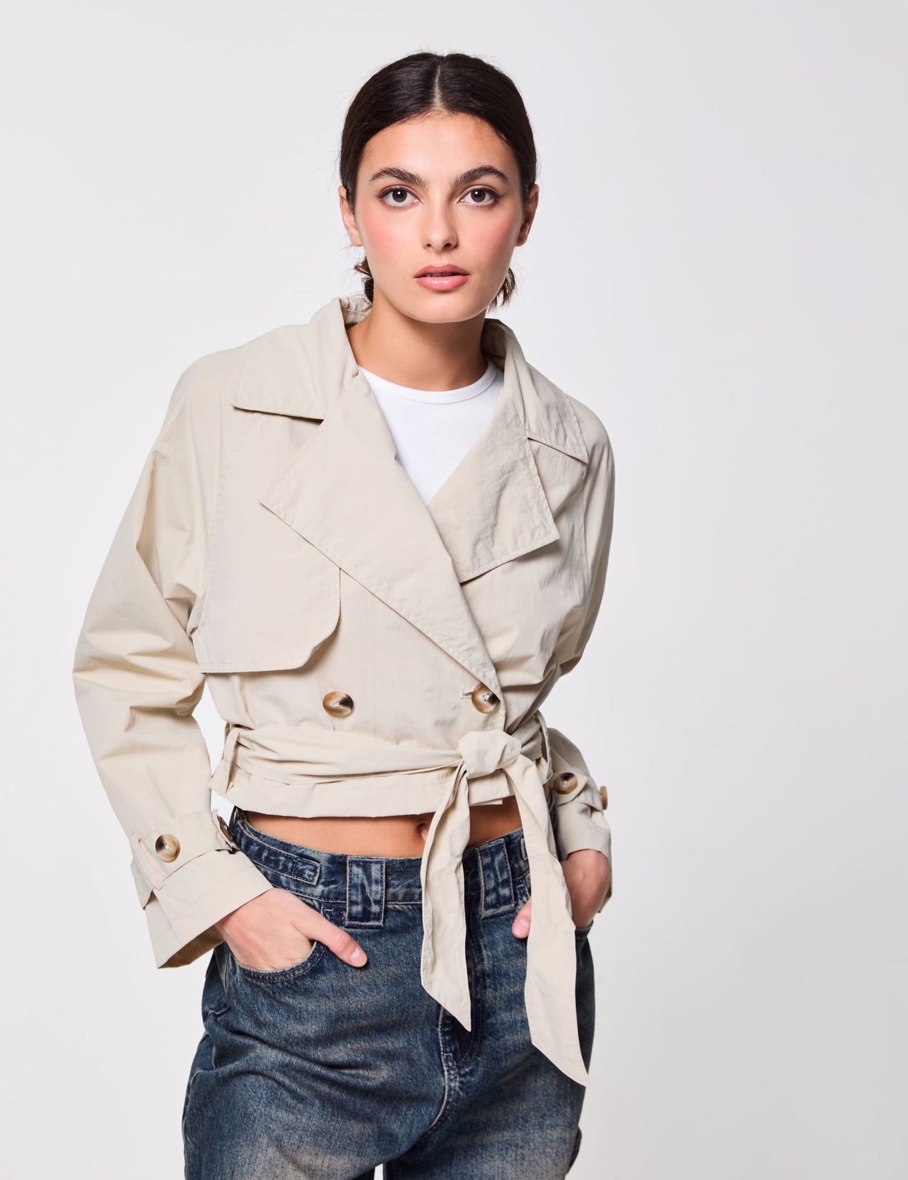 Veste trench courte beige - Image 4