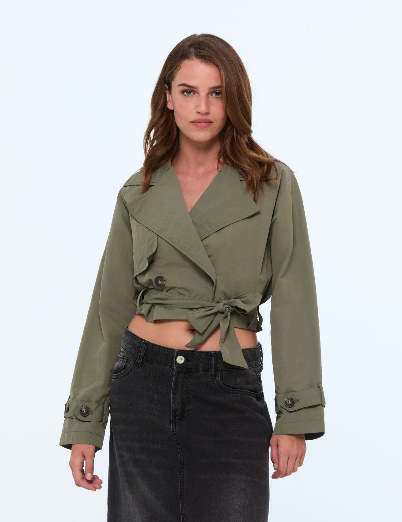 Veste trench courte kaki foncé - Image 1