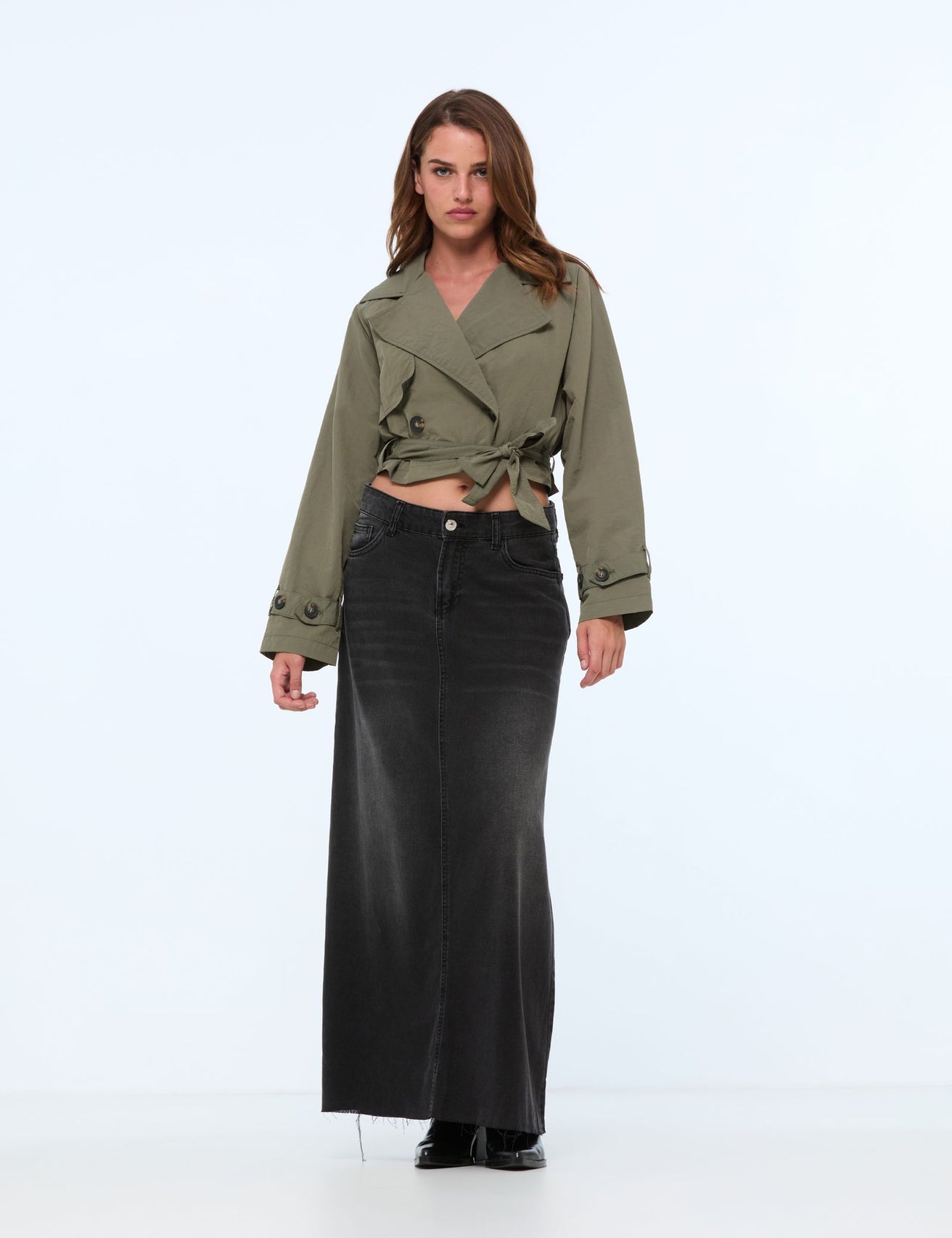 Veste trench courte kaki foncé - Image 3