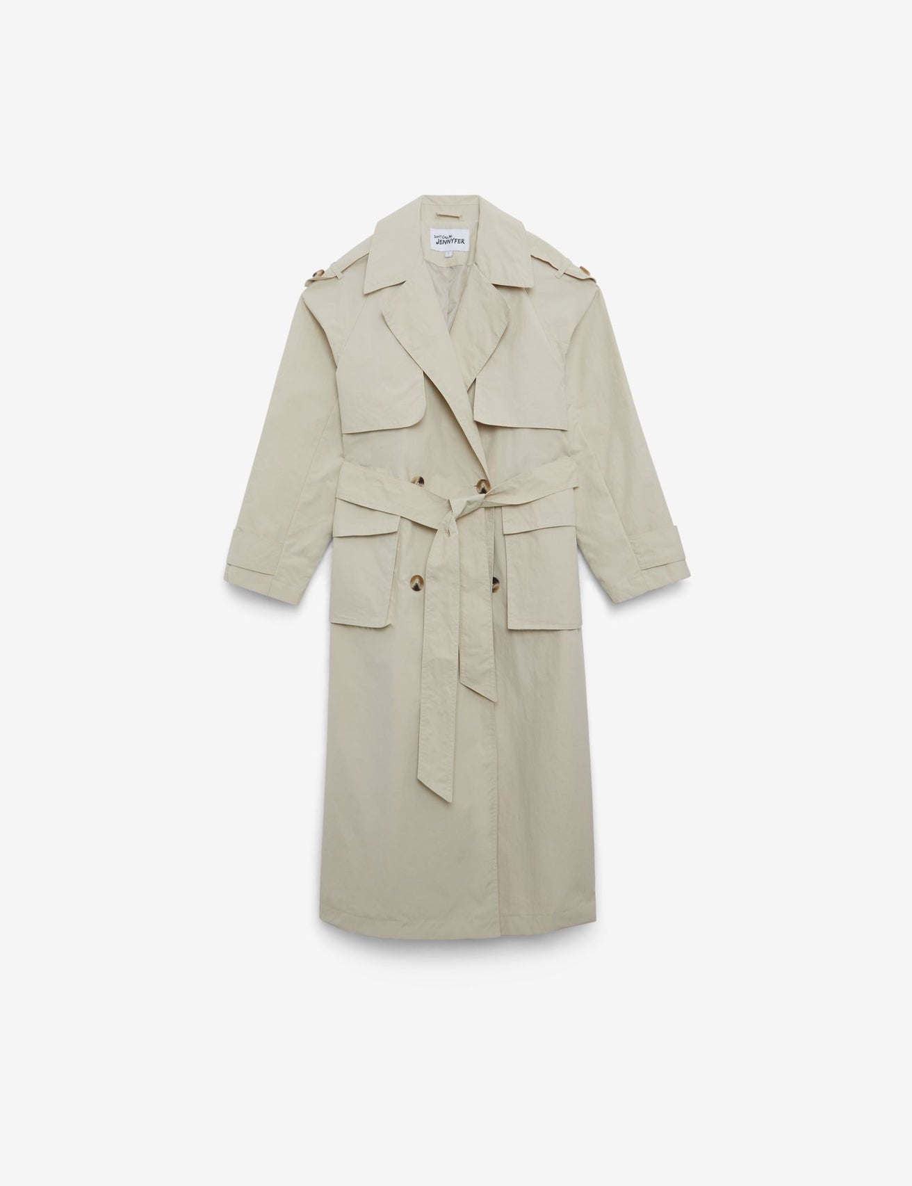 Trench coat long à ceinture beige - Image 6