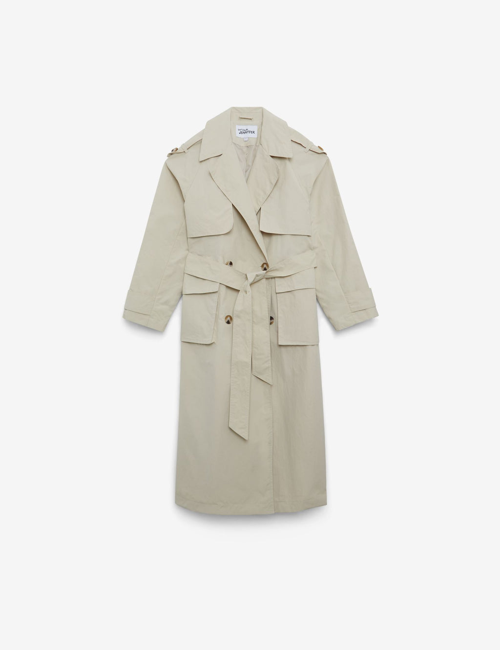 Trench coat long à ceinture beige