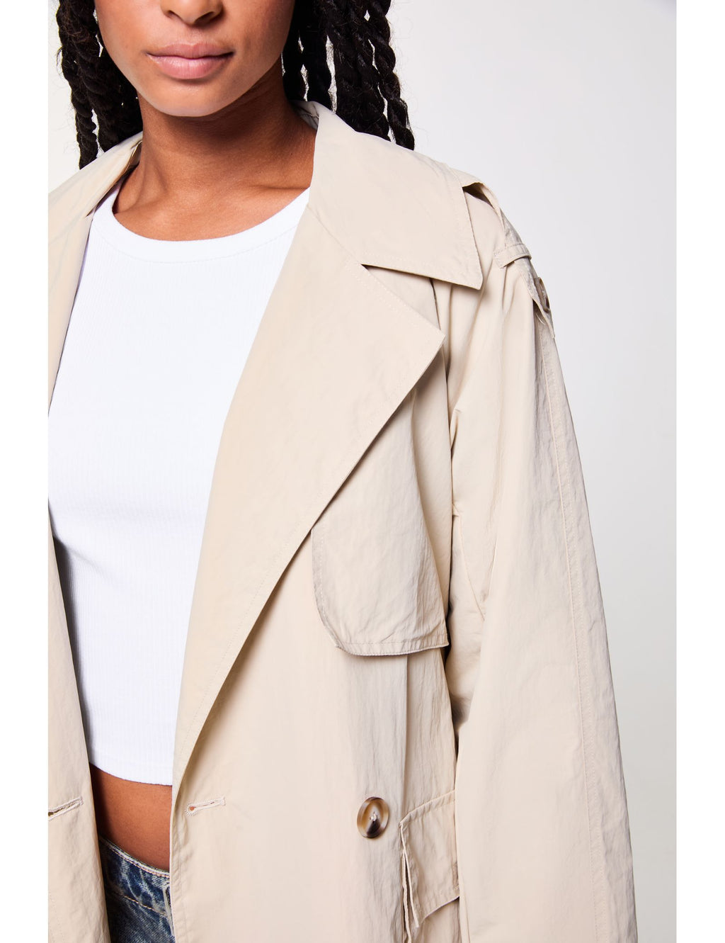 Trench coat long à ceinture beige