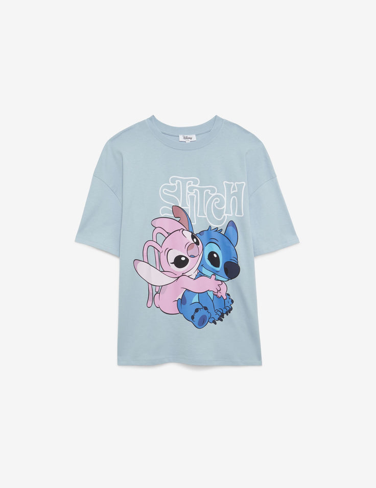 t-shirt oversiza disney x jennyfer motif face bleu