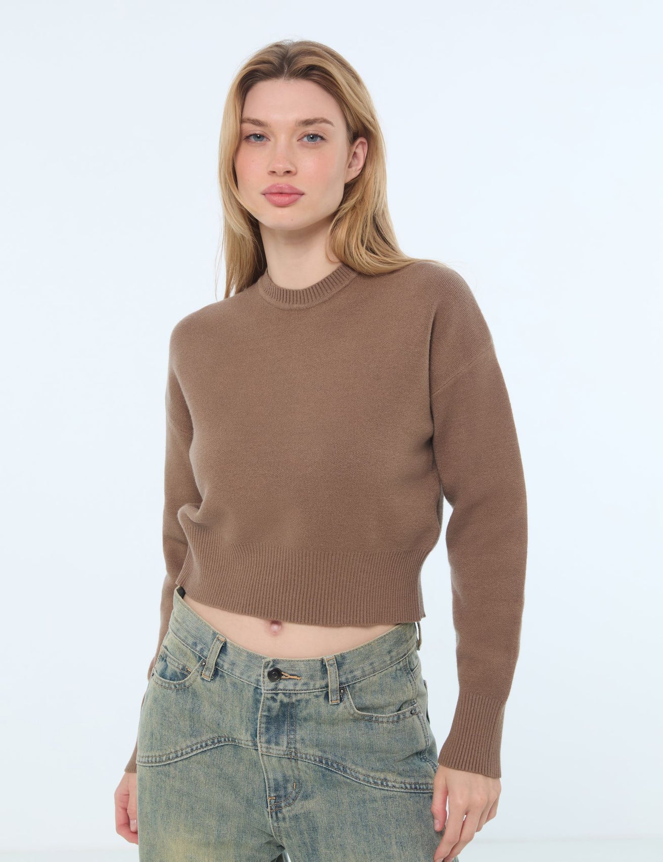 Pull oversize court marron clair - Image 1