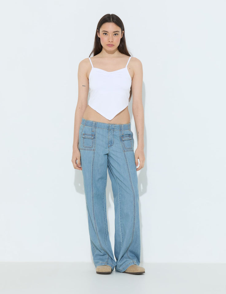 Jean straight taille basse bleu