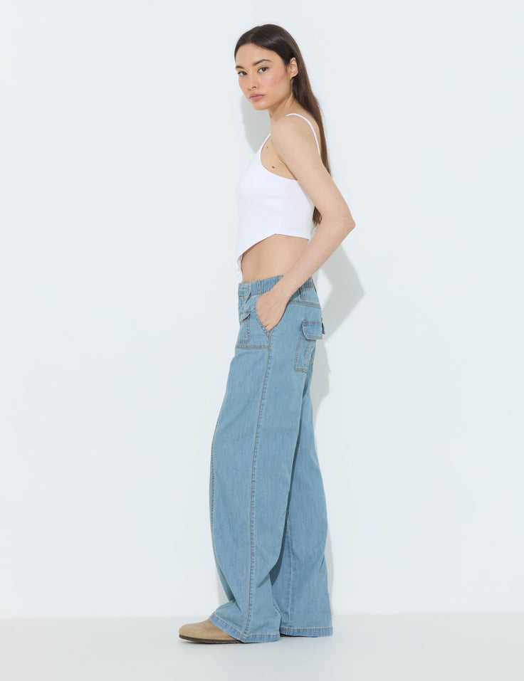 Jean straight taille basse bleu