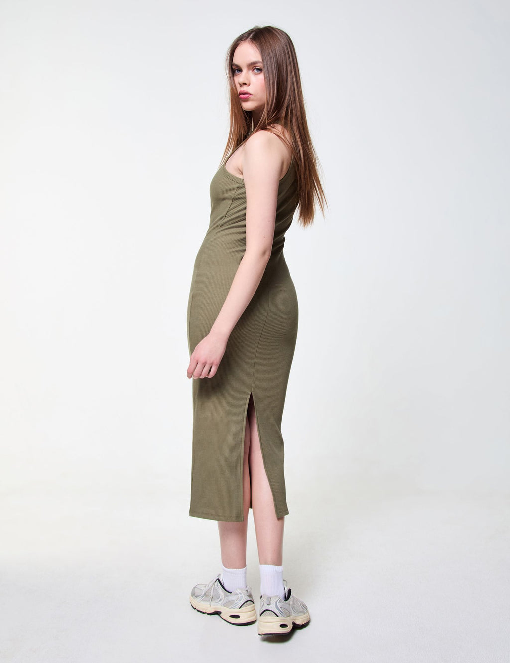 Robe longue verte kaki