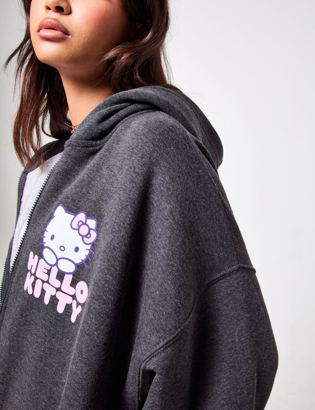 Sweat zippé imprimé hello kitty x jennyfer gris anthracite chiné