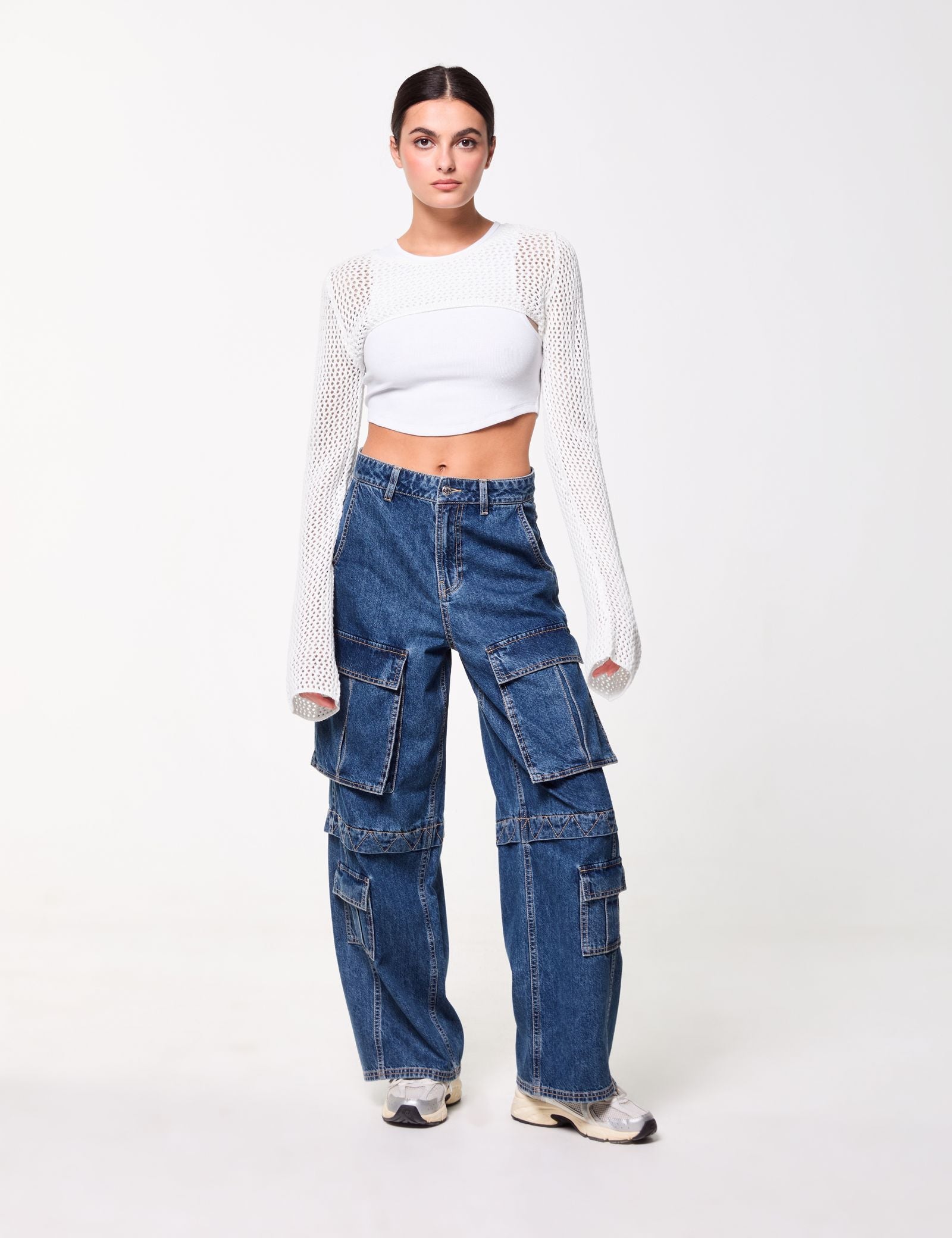 Jean cargo coupe wide leg bleu foncé